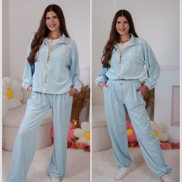Komplet Dresowy z weluru Velvet Multiway 2w1 rozpinana bluza i spodnie ze stoperami błękit