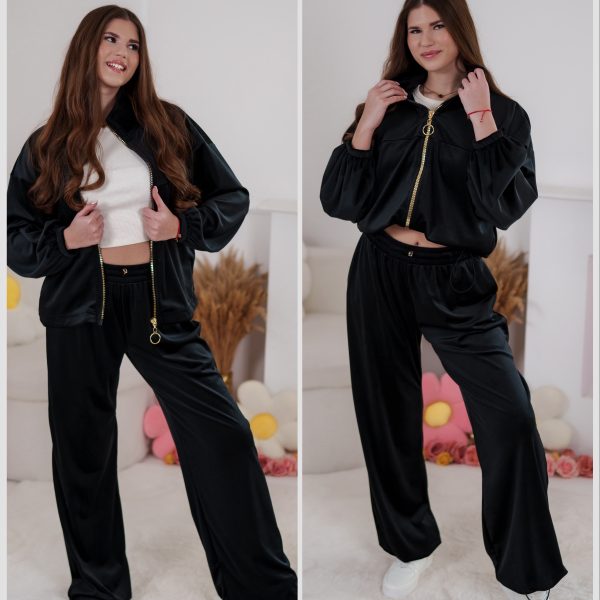 Komplet Dresowy z weluru Velvet Multiway 2w1 rozpinana bluza i spodnie ze stoperami czarny